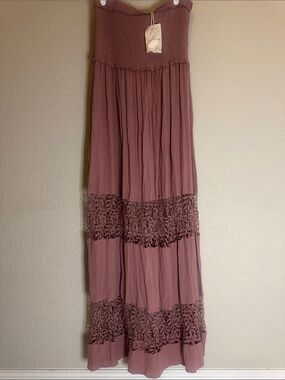 Hem & Thread Mauve Pink Lace-Panel Maxi Skirt